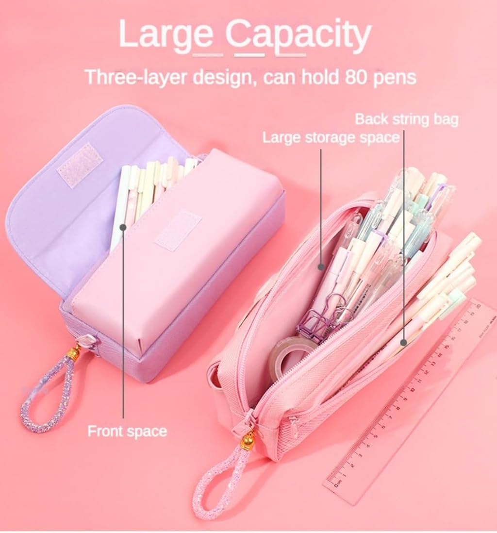 Zibuyu Cute Cat Pencil Box for Kids with Handle and Water-Resistant Pouch | Large Capacity School Organizer