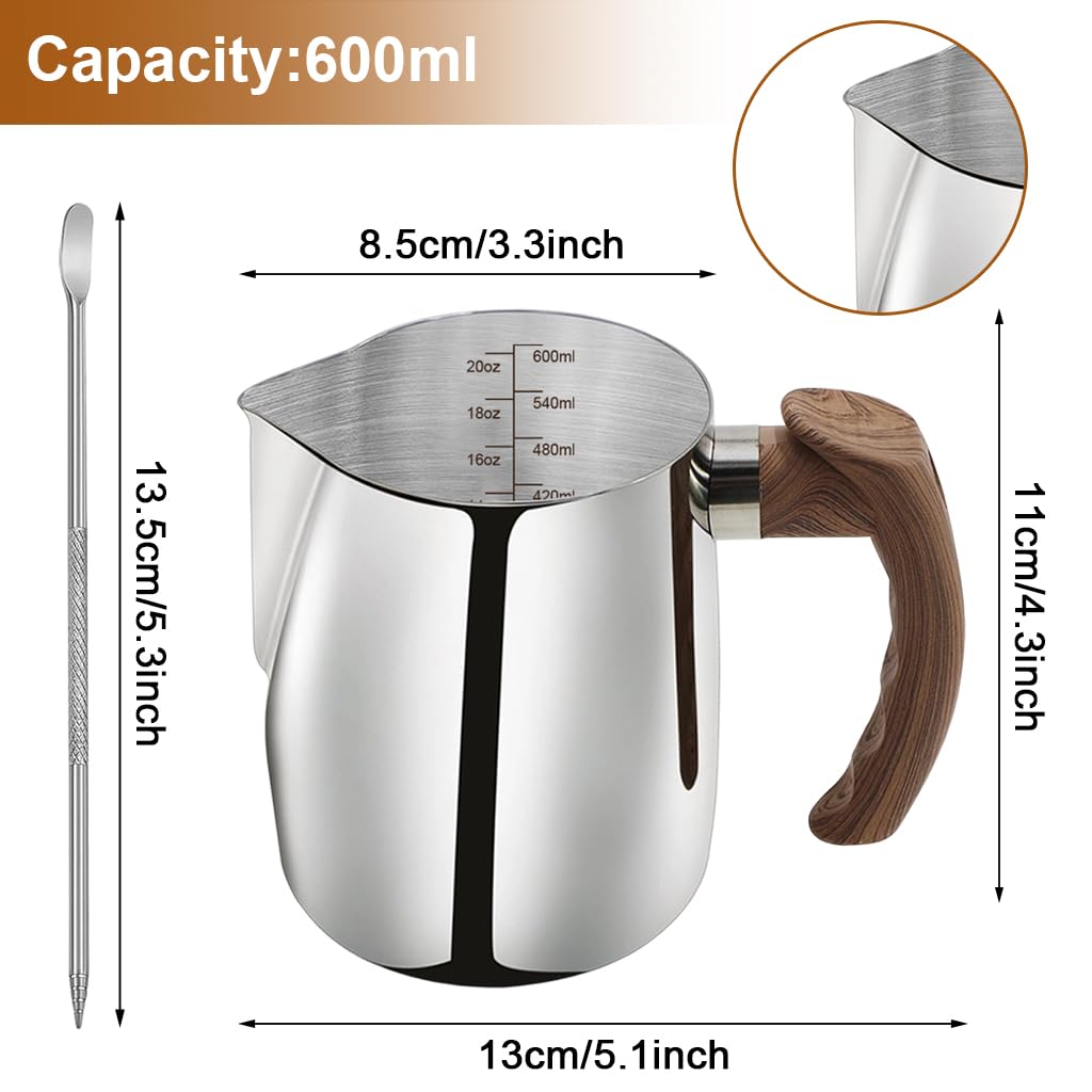 Supvox Milk Frothing Pitcher 600ml for Latte Art with V Shape Spout and Ergonomic Handle