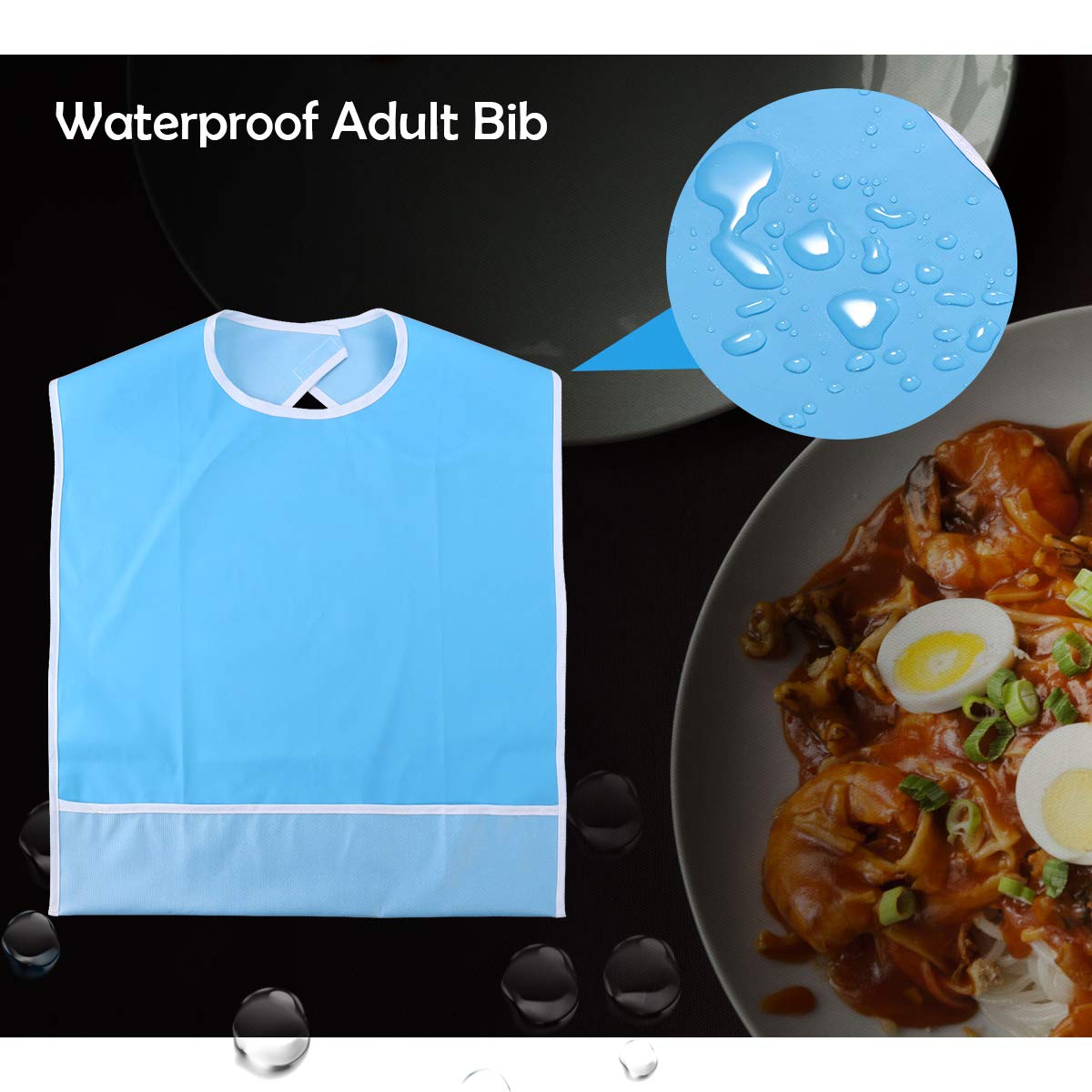 ELEPHANTBOAT  PVC Waterproof Adult Mealtime Bib Reusable Washable Fast Dry Bid Clothing Protector (Light Blue)