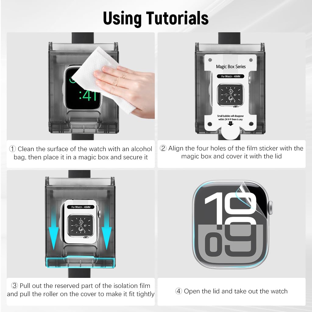 ZEITEL Screen Protector for Apple Watch S10 46mm with Auto Alignment Tool Kit | HD Soft Silicone Film