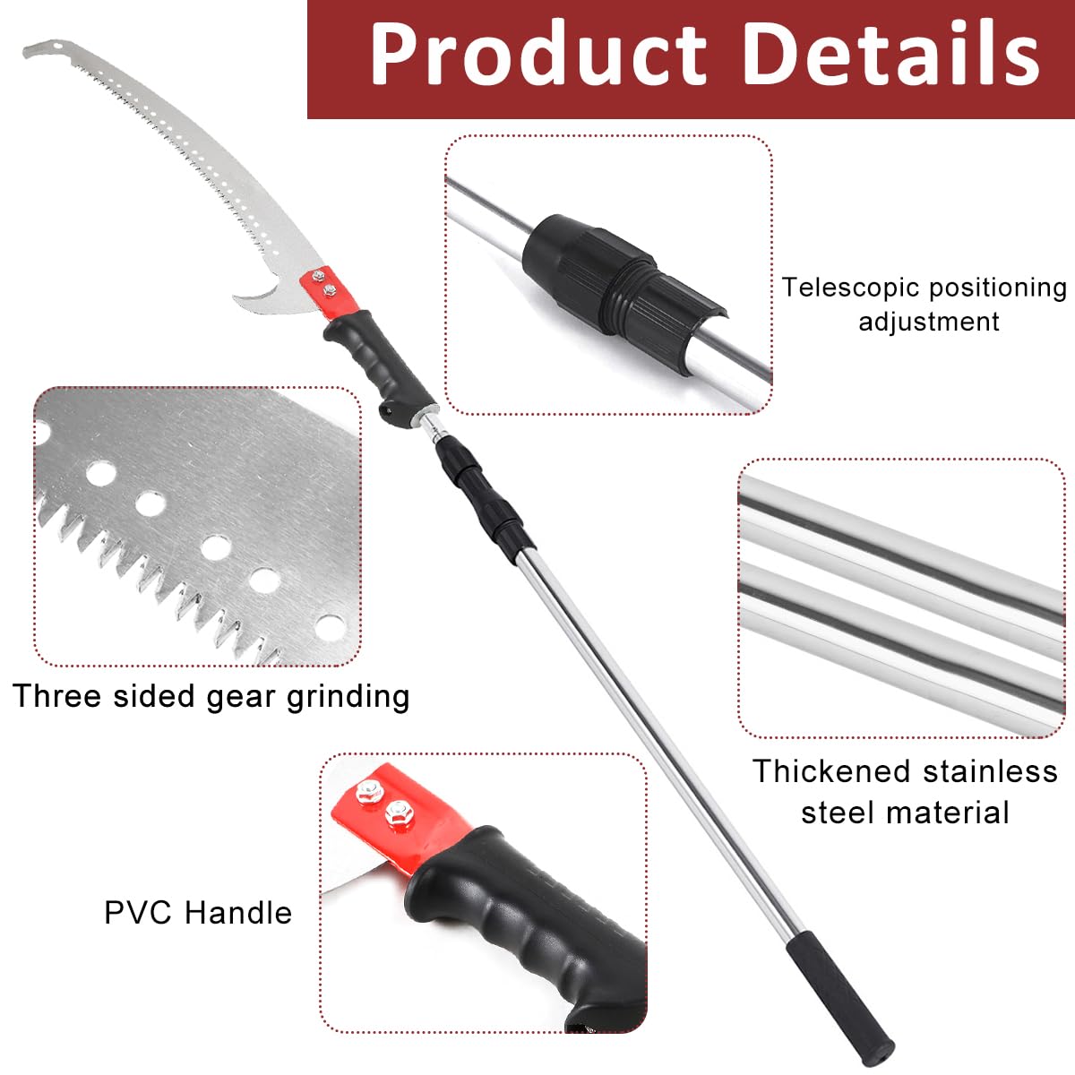 Optifit Telescopic Pruning Saw 9.8 ft for High Branch Cutting with Dual Hook Curved Blade | Stainless Steel Pole