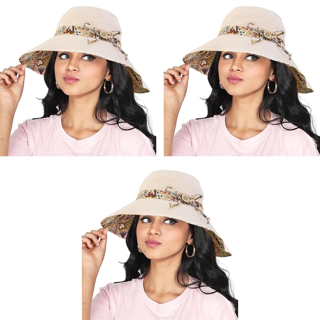 PALAY Women Cotton Sun Hat for Garden and Beach featuring Both Sides Wear | 22.8 in 3PCS