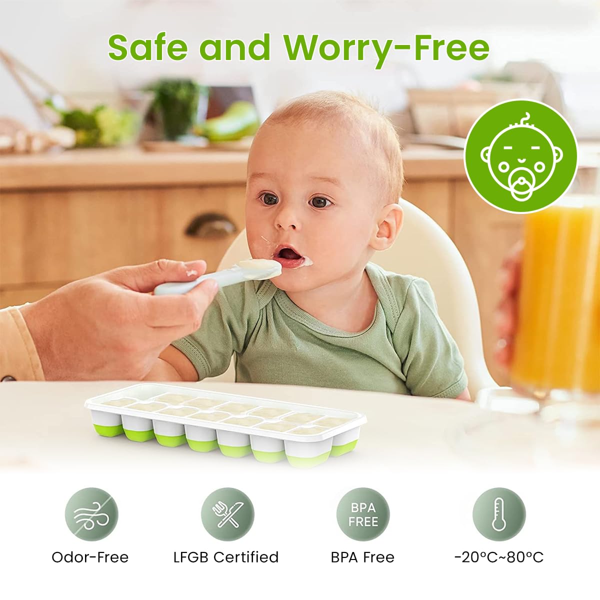 HASTHIP Ice Cube Tray for Freezer Set of 4 with 56 Cubes and Soft TPR Bottom Design