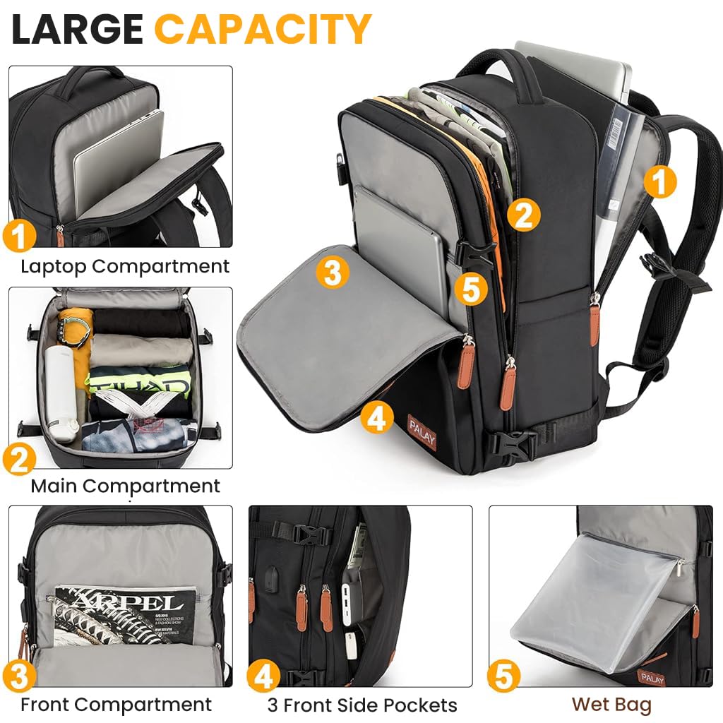 PALAY® Travel Laptop Backpack, 40L Double Layer 15.6 Inch Travel Laptop Backpack Fashion Laptop Backpack Safe Anti-Theft Waterproof Oxford Cloth Laptop Backpack Travel Backpack with Shoe Bag