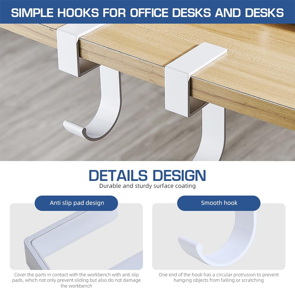 Serplex Desk Hook for Underdesk Storage with Long Insert Clip and 10Kg Load Capacity