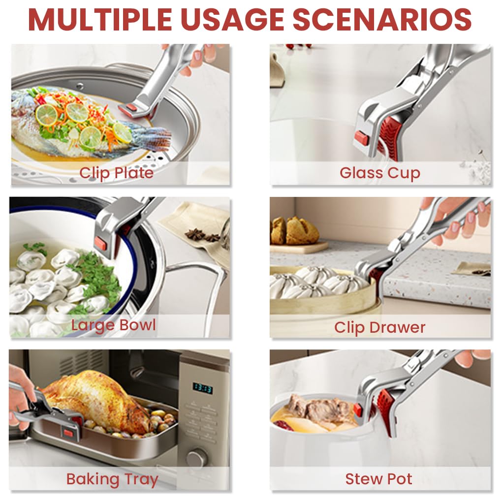 Supvox Tongs for Hot Utensils with Non Slip Grooved Silicone Tips and Stainless Steel Handle | Safe Heat Protection for Microwave Oven and Air Fryer