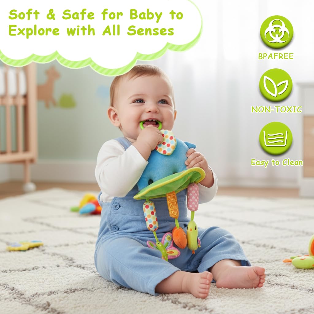 SNOWIE SOFT Baby Car Toy for Stroller with Teether and Rattle Sound | Soft Plush Duck