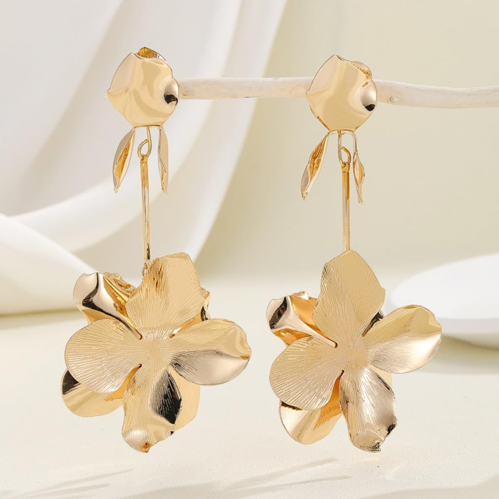 Zibuyu Floral Dangle Gold Long Earrings for Women featuring Lightweight Comfort | Elegant Jewelry Gift for Bridal and Evening Wear