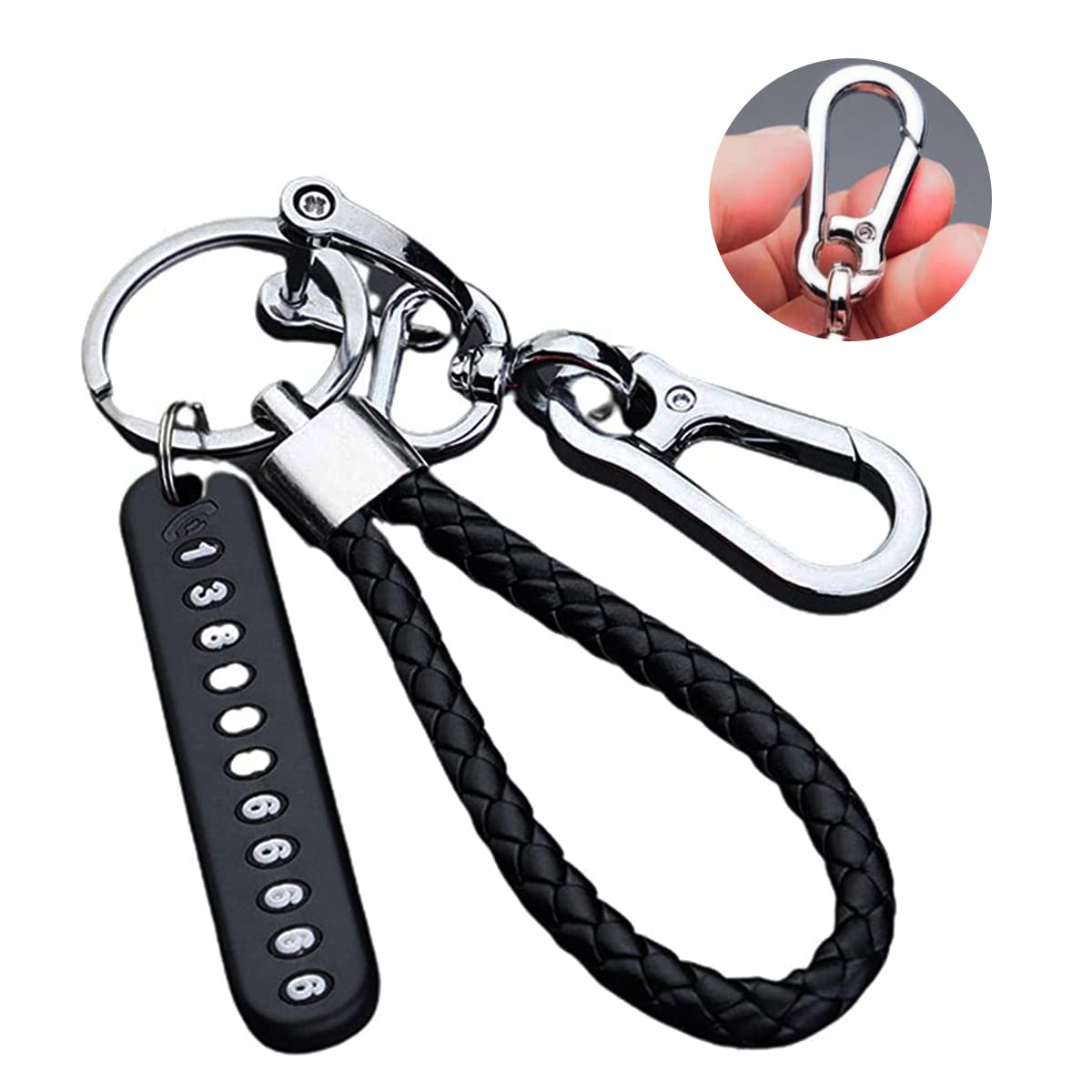 GUSTAVE Keychain Anti Lost Car Keychain with Phone Number Pendant Universal Car Keychain Heavy Duty Alloy Car Keychain with Woven Hand Strap