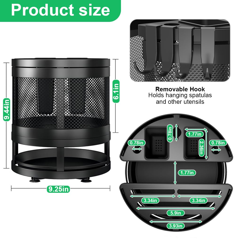 HASTHIP Kitchen Organizer for Tableware and Cutting Boards with 360° Rotatable Design | 23.5x24cm Carbon Steel Rack with 4 Hooks