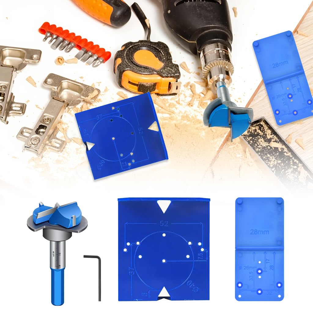 Serplex Concealed Hinge Jig Kit for Cabinet Installation with 35mm Forstner Bit and Guide Base