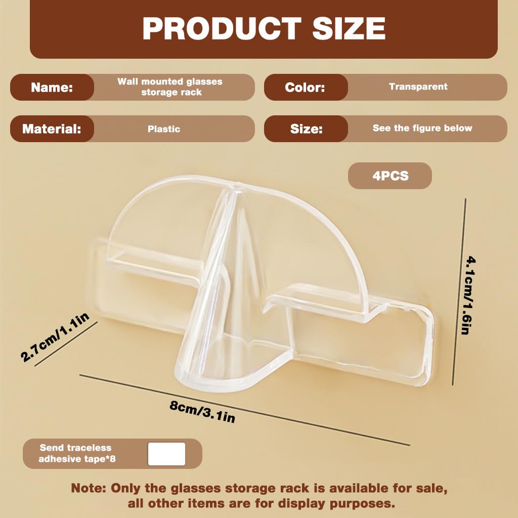 HASTHIP Sunglasses Organizer for Wall Mounted Storage with 4 Clear Racks | Self Adhesive Holder