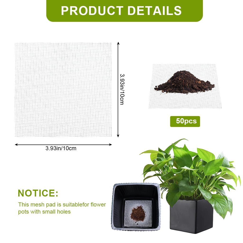 HASTHIP Flower Pot Hole Mesh Pad for Indoor and Outdoor Plants with 50pcs 10cm Polyester Screen | Prevents Soil Leakage and Promotes Root Health