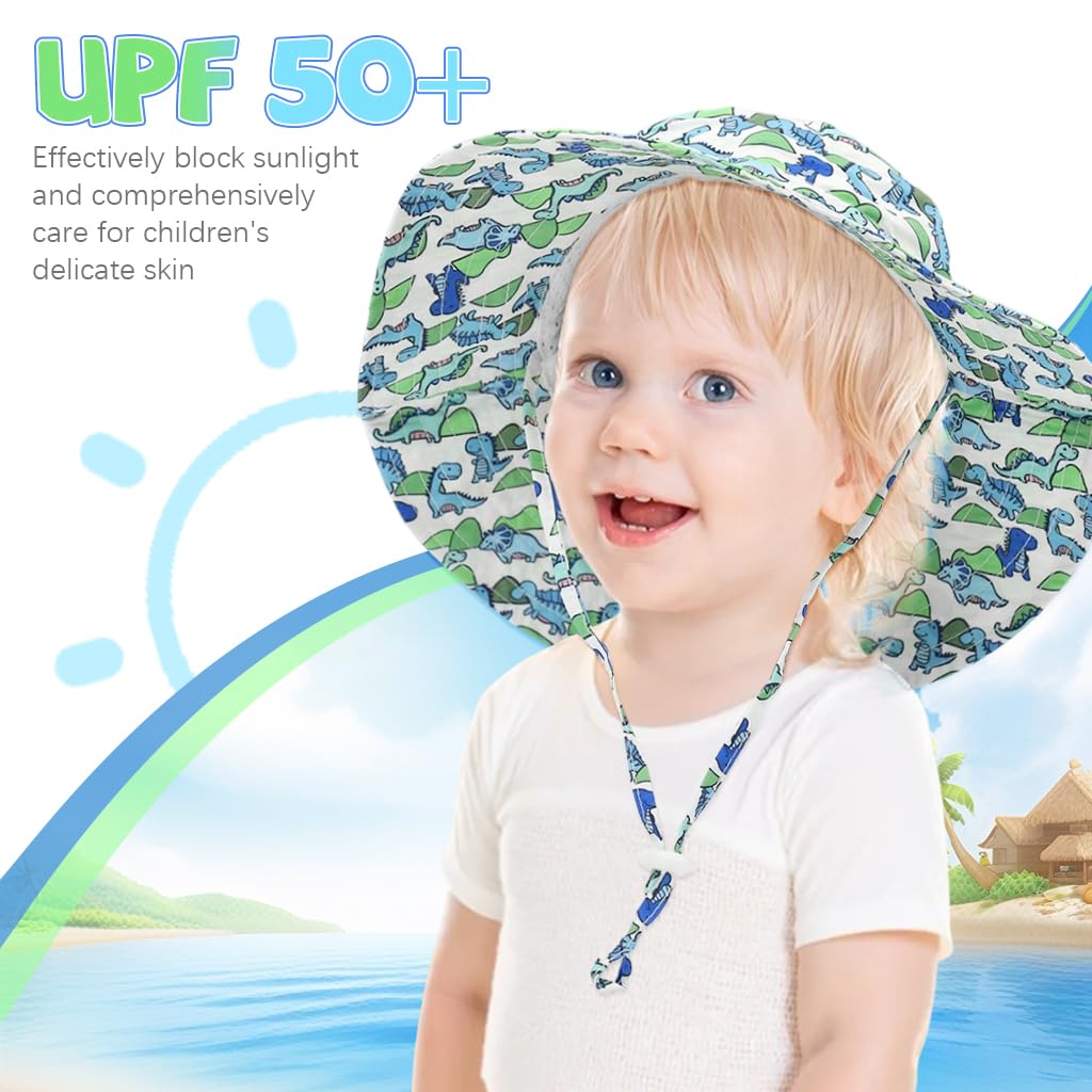 SNOWIE SOFT Sun Hat for Toddlers with UPF 50+ Wide Brim and Mesh Liner | Blue Dinosaur Design