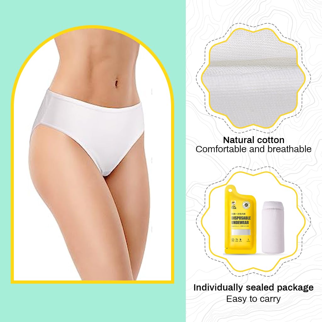 PALAY® 5Pack Womens Disposable Underwear for Travel, 100% Cotton Underwear Ladies Briefs Panties for Travel Hotel Spa Hospital Stays Emergencies White