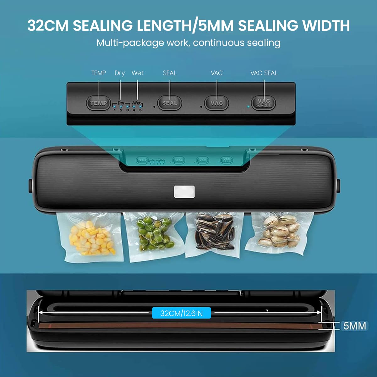 Supvox Vacuum Sealer for Dry and Moist Food with 135W Motor and 32cm Heating Strip | Includes 10 BPA-Free Bags