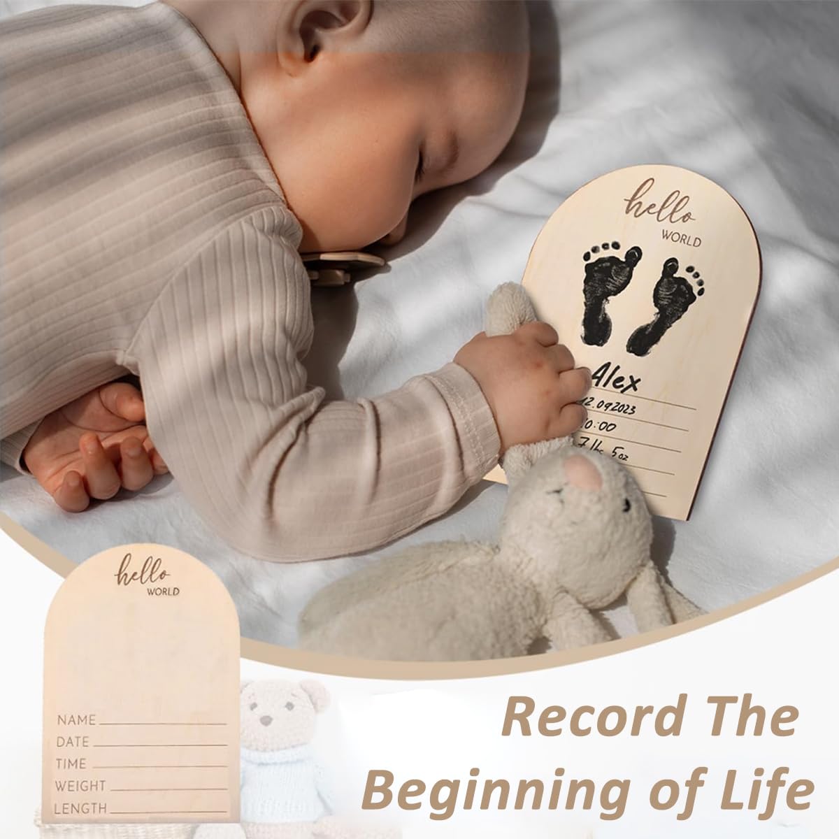 SNOWIE Soft Baby Ultrasound Picture Frame for Desk Display with Ink Pad and Marker | Wooden Sonogram Gift for New Mothers