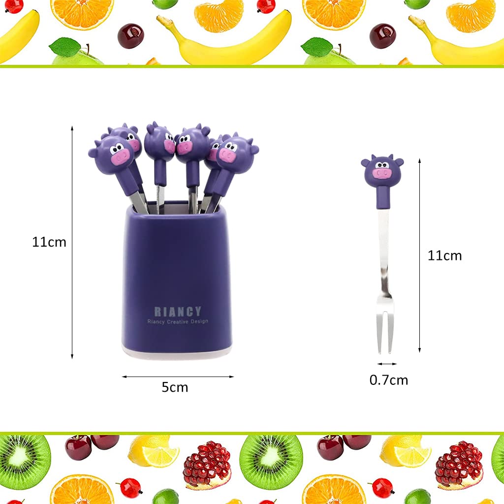 HASTHIP Food Fruit Forks for Kids with Cute Cow Handle 6pcs 4.65in Stainless Steel | Reusable Dessert Fork Set
