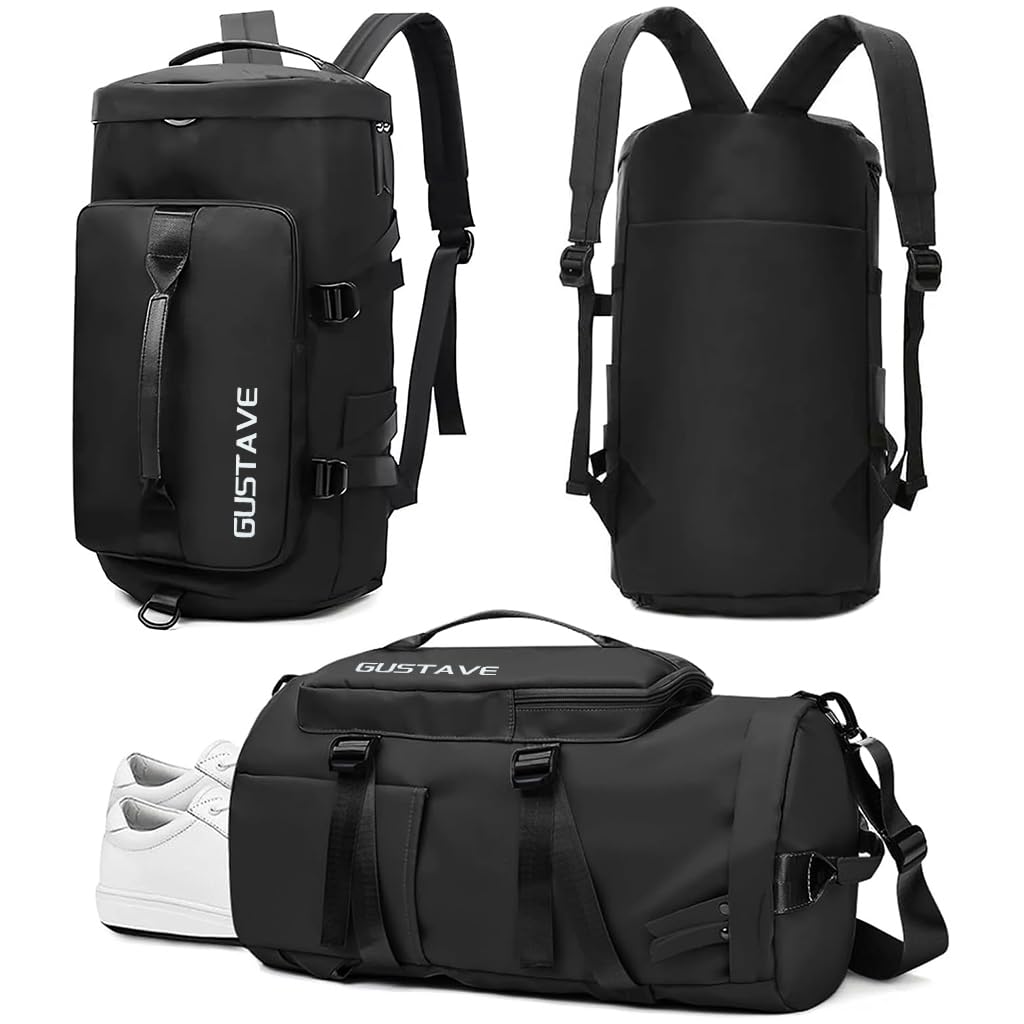 GUSTAVE Gym Duffle Bag for Travel and Fitness with Shoe Compartment and Waterproof Nylon | Minimalist Backpack for Men and Women