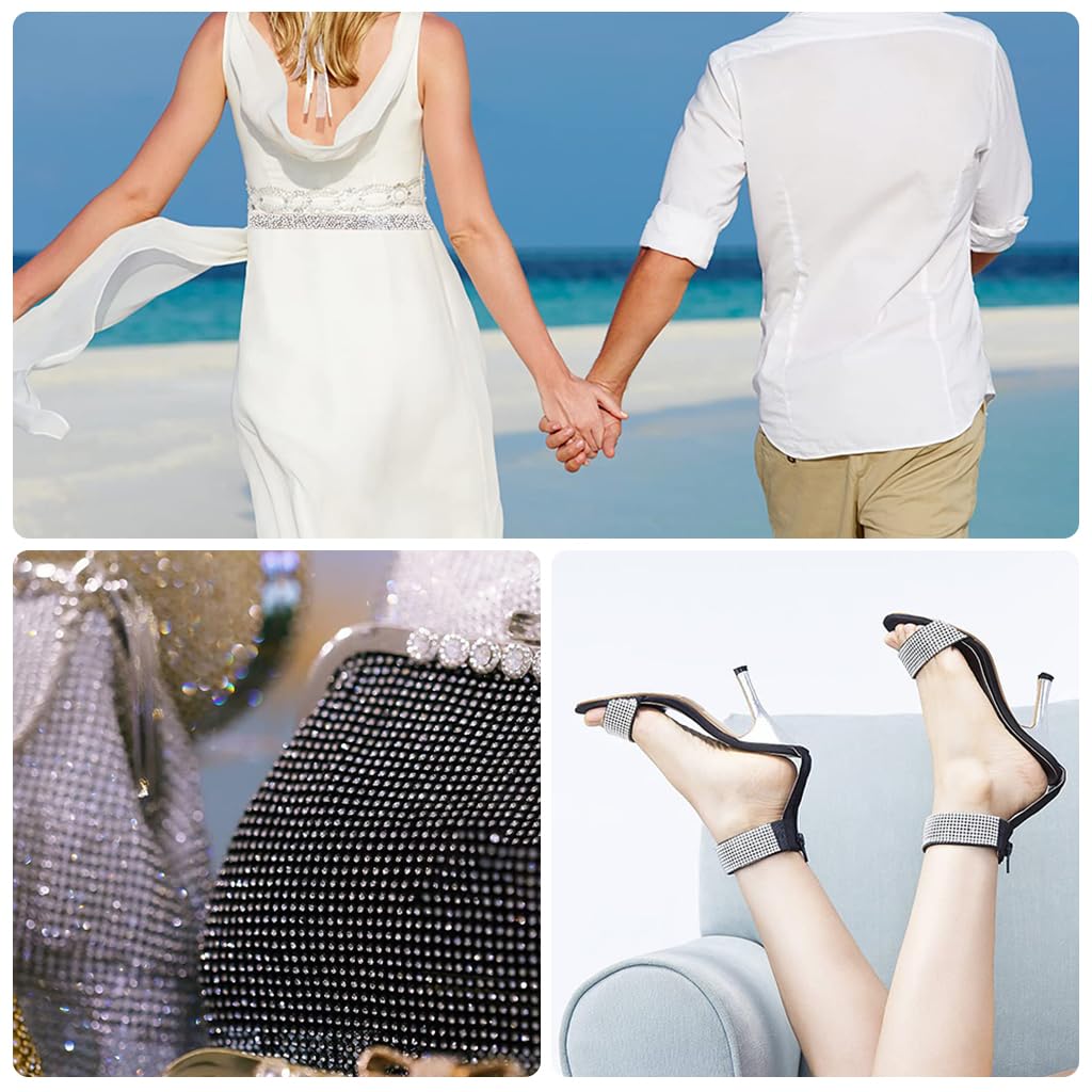 HASTHIP Pearl Rhinestone Ribbon Tape for DIY Crafts featuring Self Adhesive Design and 3 Rolls 1 Yard Each