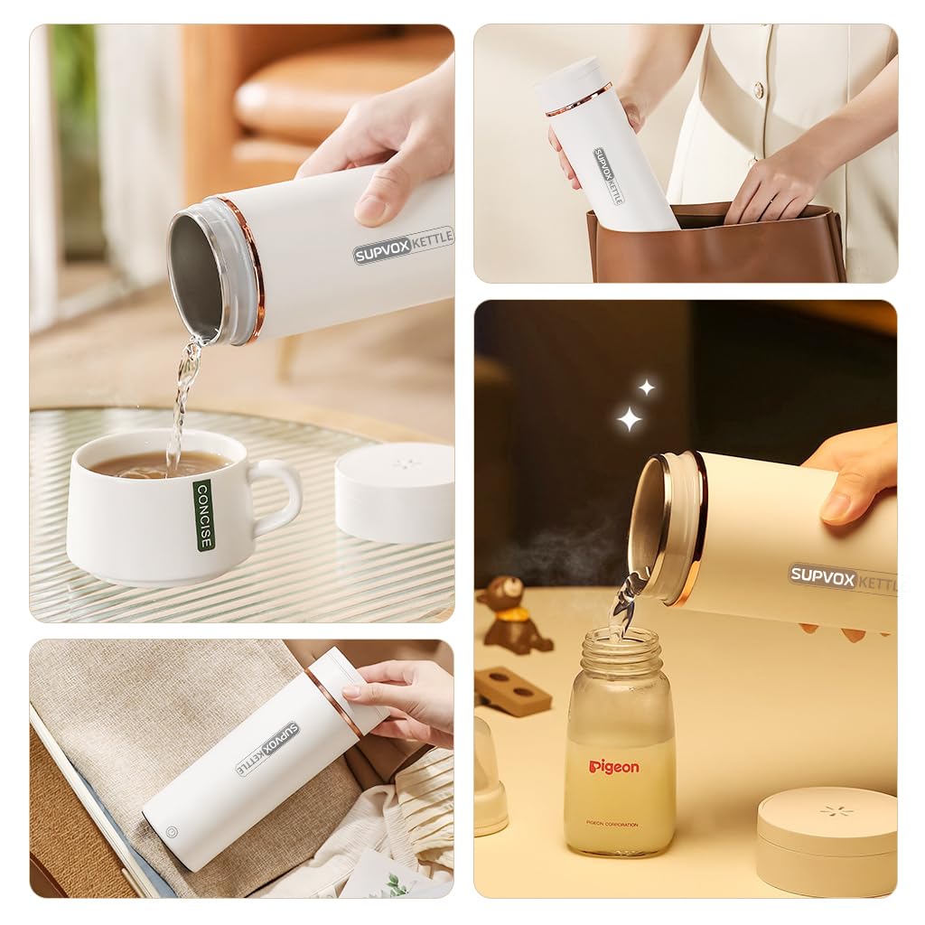 Supvox Travel Electric Water Kettle 500ml for Boiling & Brewing with LCD Display | 304 Stainless Steel Folding Handle