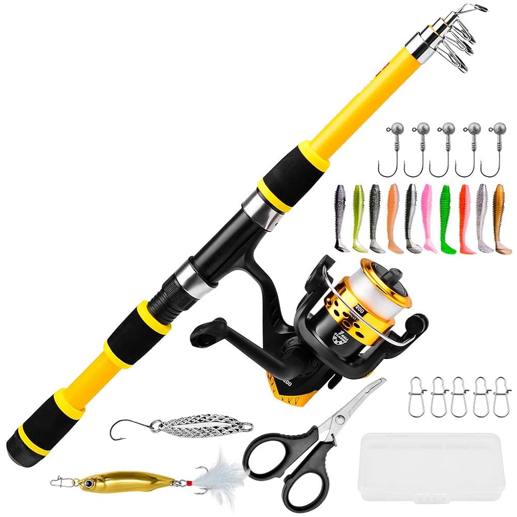 [Second-hand]Proberos@ 1.8M Portable Fishing Rod with Reel Carbon Fiber Telescopic Spinning Fishing Rod Bait Kit Lifelike Artificial Hooks Fishing Lures, Baits for Bass Pike Trout Salmon, Starter Fishing Rod Pack