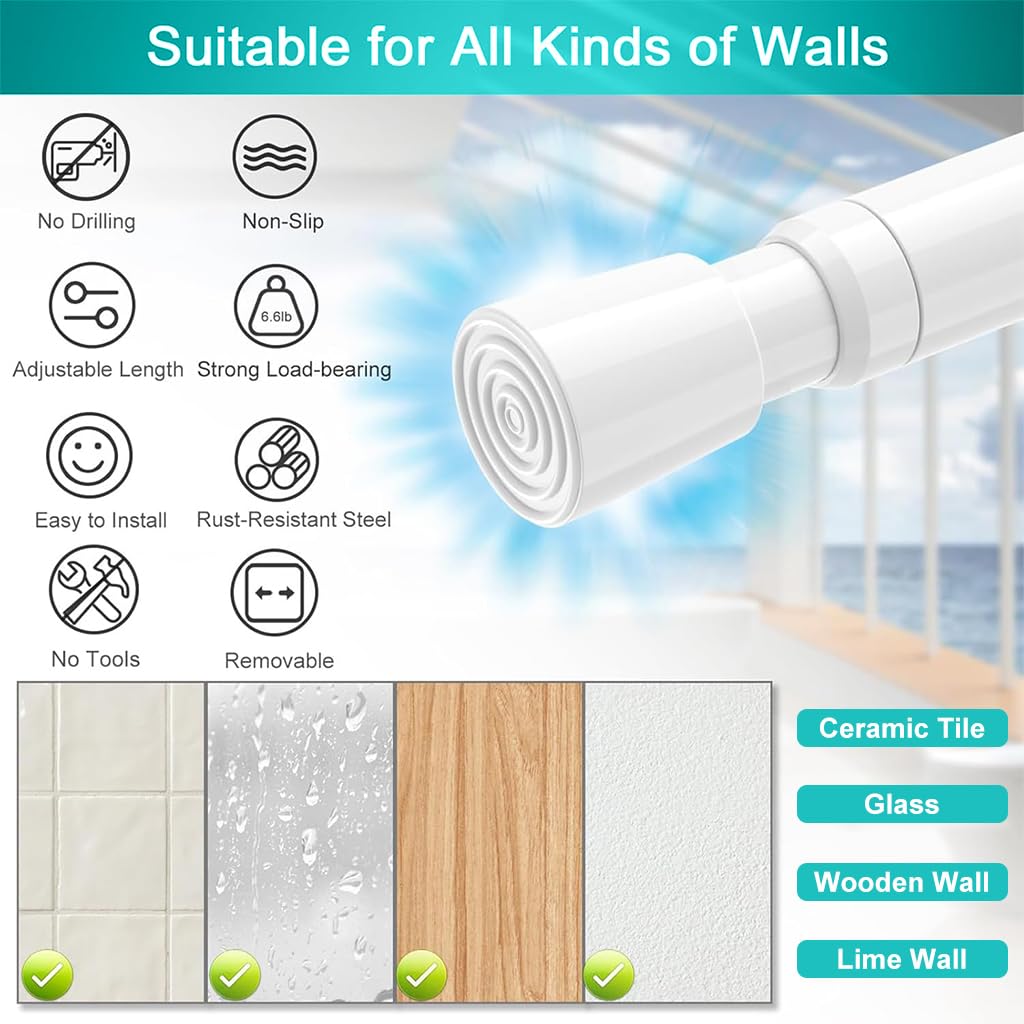 HASTHIP Retractable Curtain Rod for Windows and Doors with Wall Hooks 32.6–59 in White
