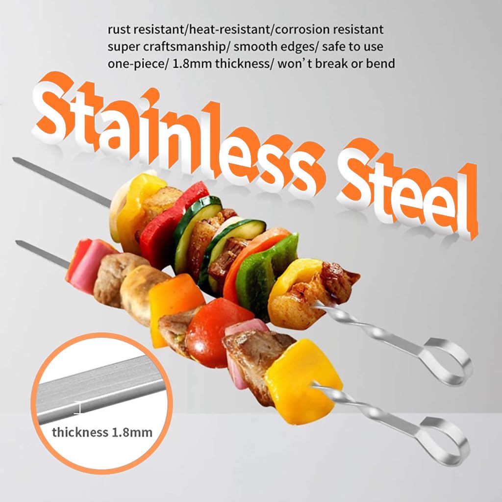 HASTHIP Skewers for Grilling with Flat Blade and Ergonomic Handle 10pcs 14in Stainless Steel