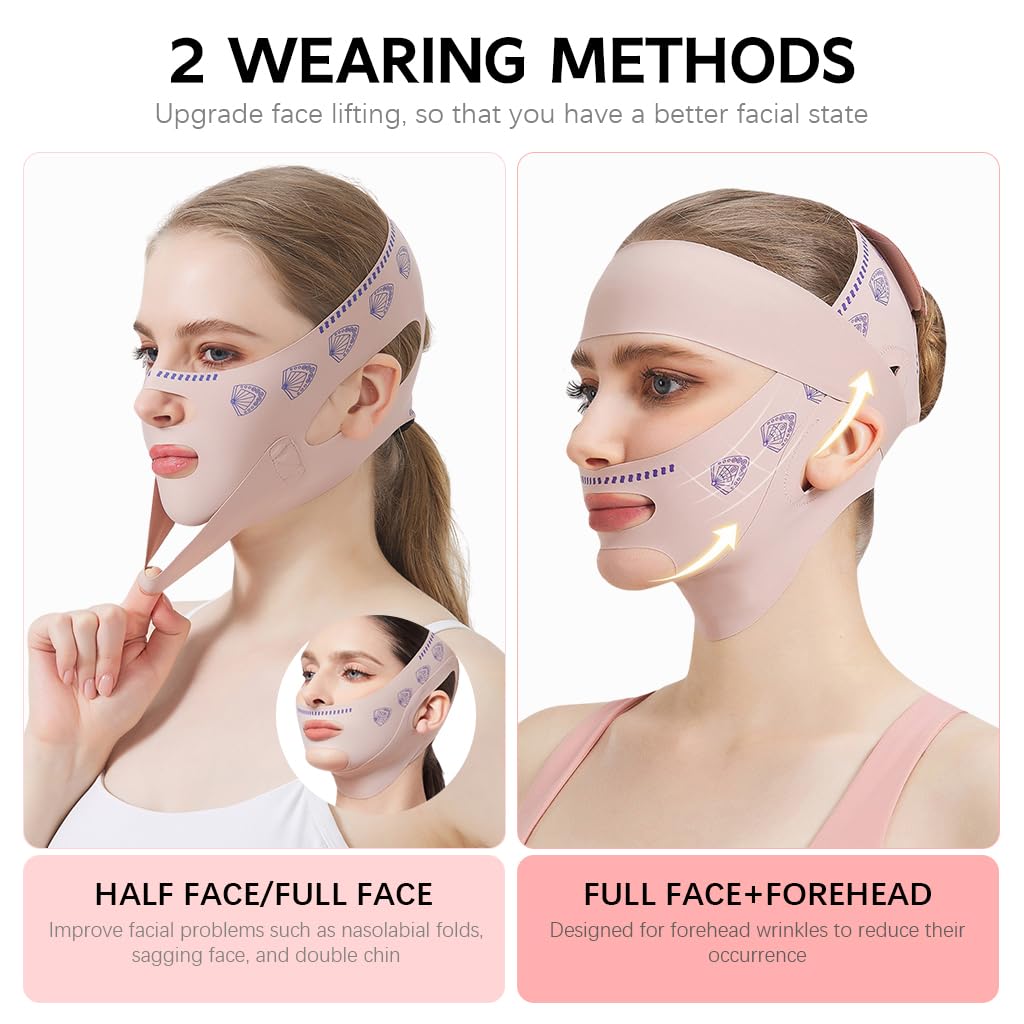MAYCREATE Double Chin Reducer for Jawline Lifting and Firming with Adjustable Strap | Pink Face Mask for Anti Wrinkle Care