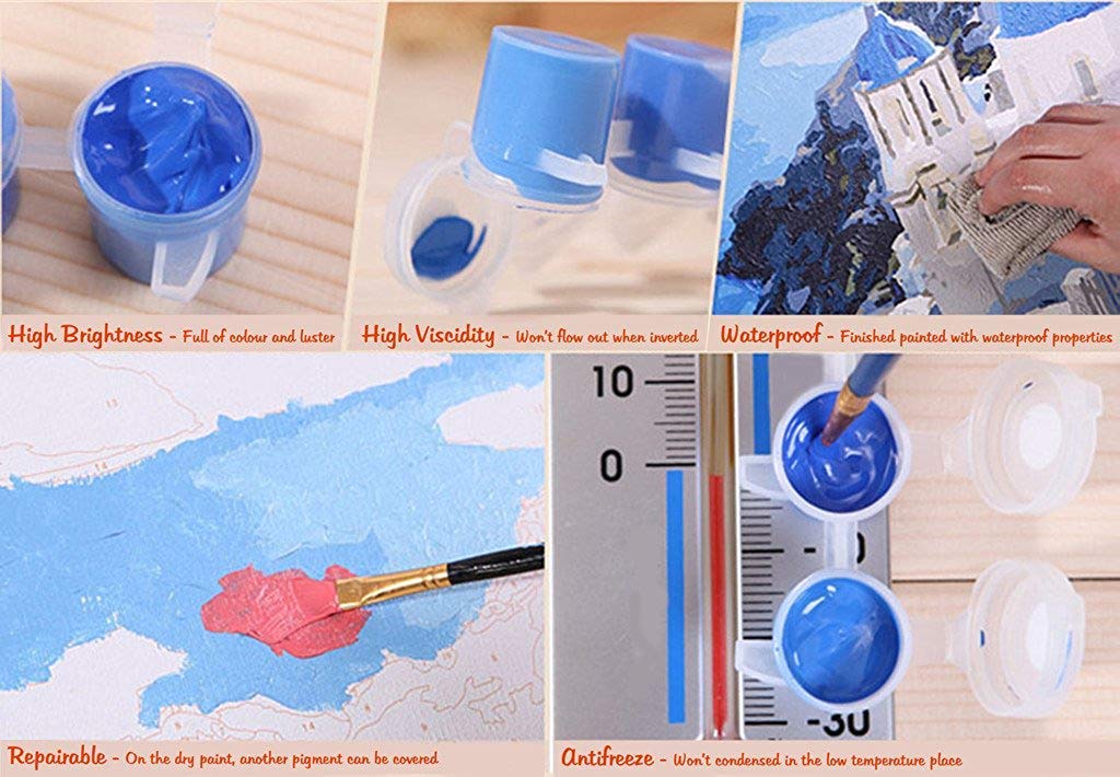 HASTHIP Paint By Numbers for Adults Kit with 3 Nylon Brushes and Acrylic Paints | Relaxing DIY Art on Pre Printed Linen Canvas
