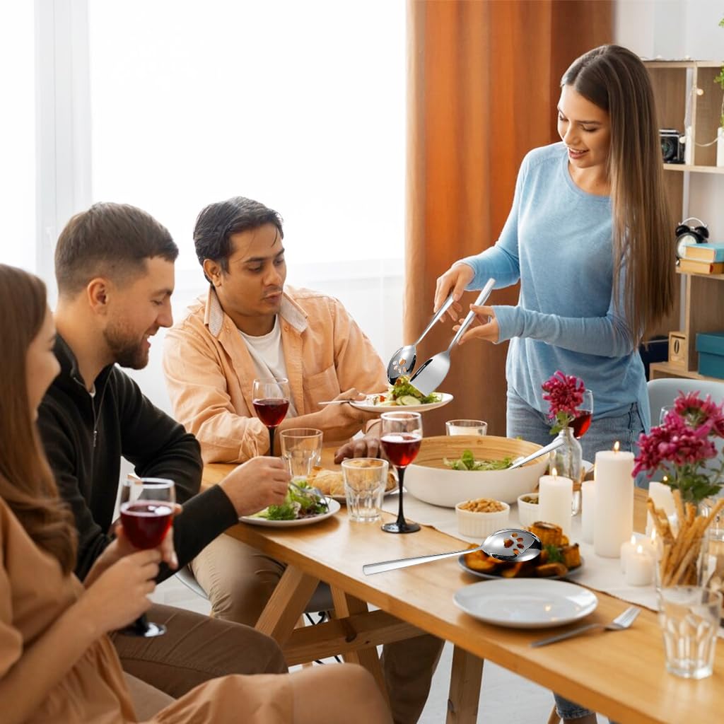 Supvox Serving Utensil Set for Parties with 9.5 in Ergonomic Handle & Polished Stainless Steel | Ideal for Buffet Dining