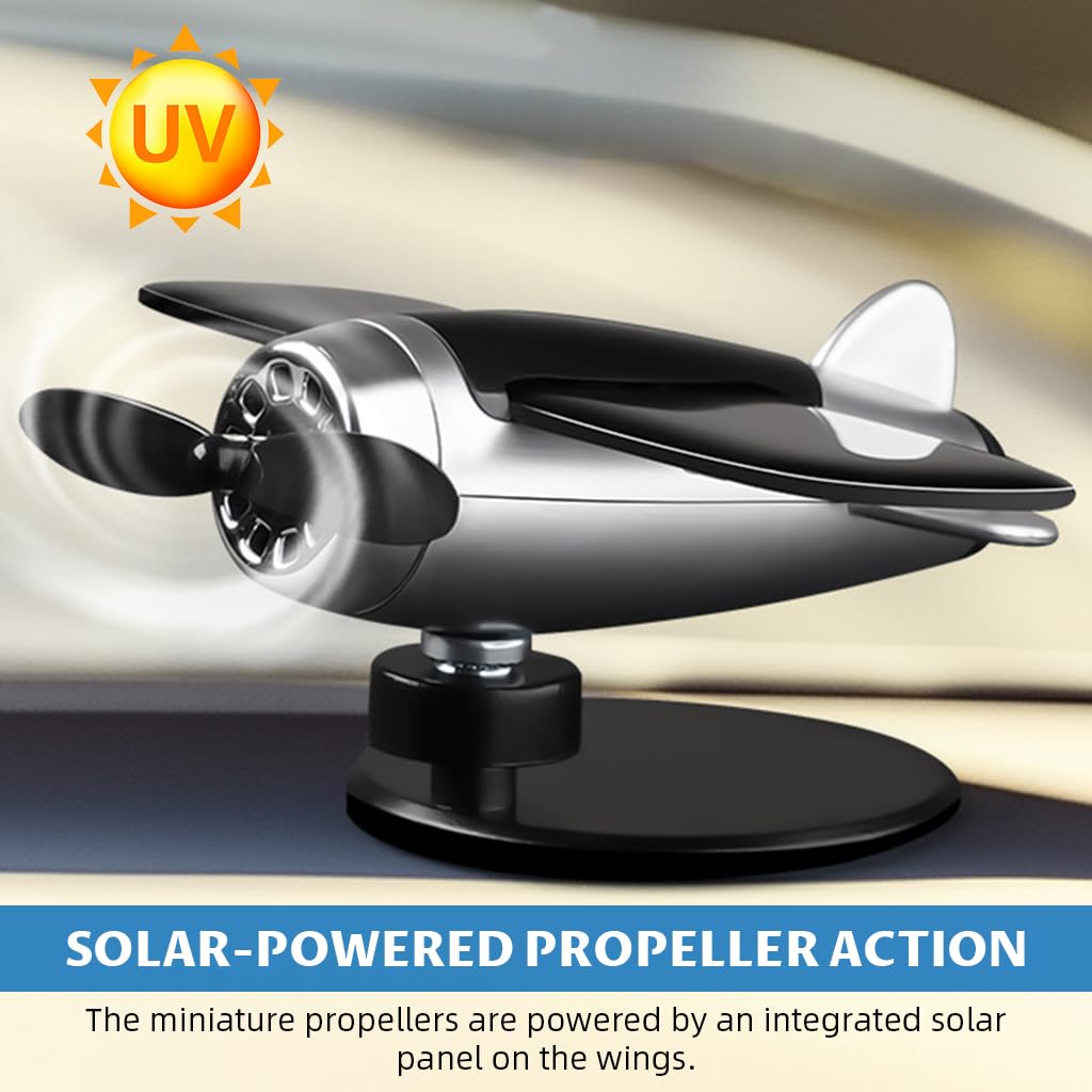 STHIRA Vintage Helicopter Model Decor for Car Dashboard featuring Solar Powered Propeller | Retro Swing Airplane Charm with Anti Slip Pad