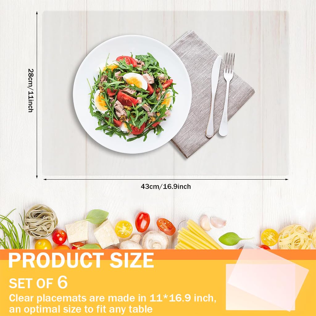 HASTHIP Clear Plastic Placemats Set of 6 for Dining and Kitchen featuring Heat Resistant Vinyl