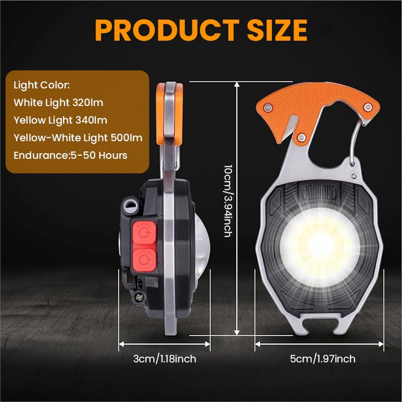 ELEPHANTBOAT Pocket Lamp for Outdoor Use with 500lm COB Light and 5 in 1 Multi Tool | USB Rechargeable