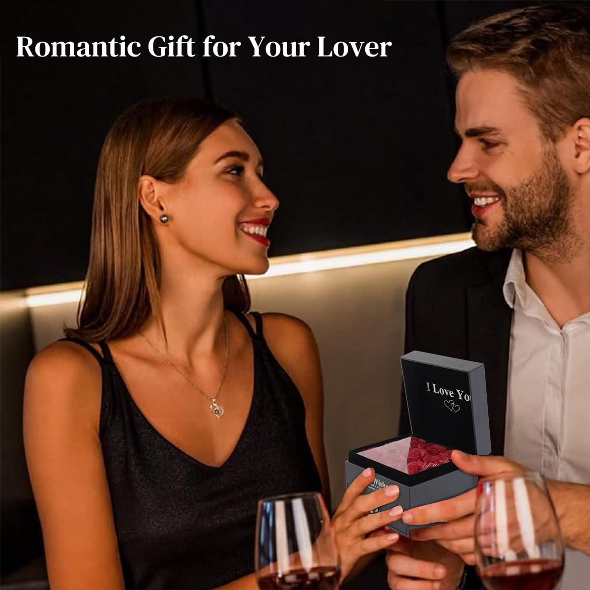 HASTHIP Preserved Real Rose Gift Box with 9 Roses and Heart Necklace for Women | Romantic Jewelry for Valentine’s Day and Anniversary