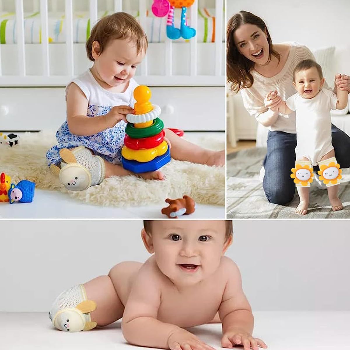 SNOWIE SOFT Baby Knee Pads for Crawling with Anti Slip Elastic Sleeve | 2 Pair Breathable Protection for Infants Toddlers