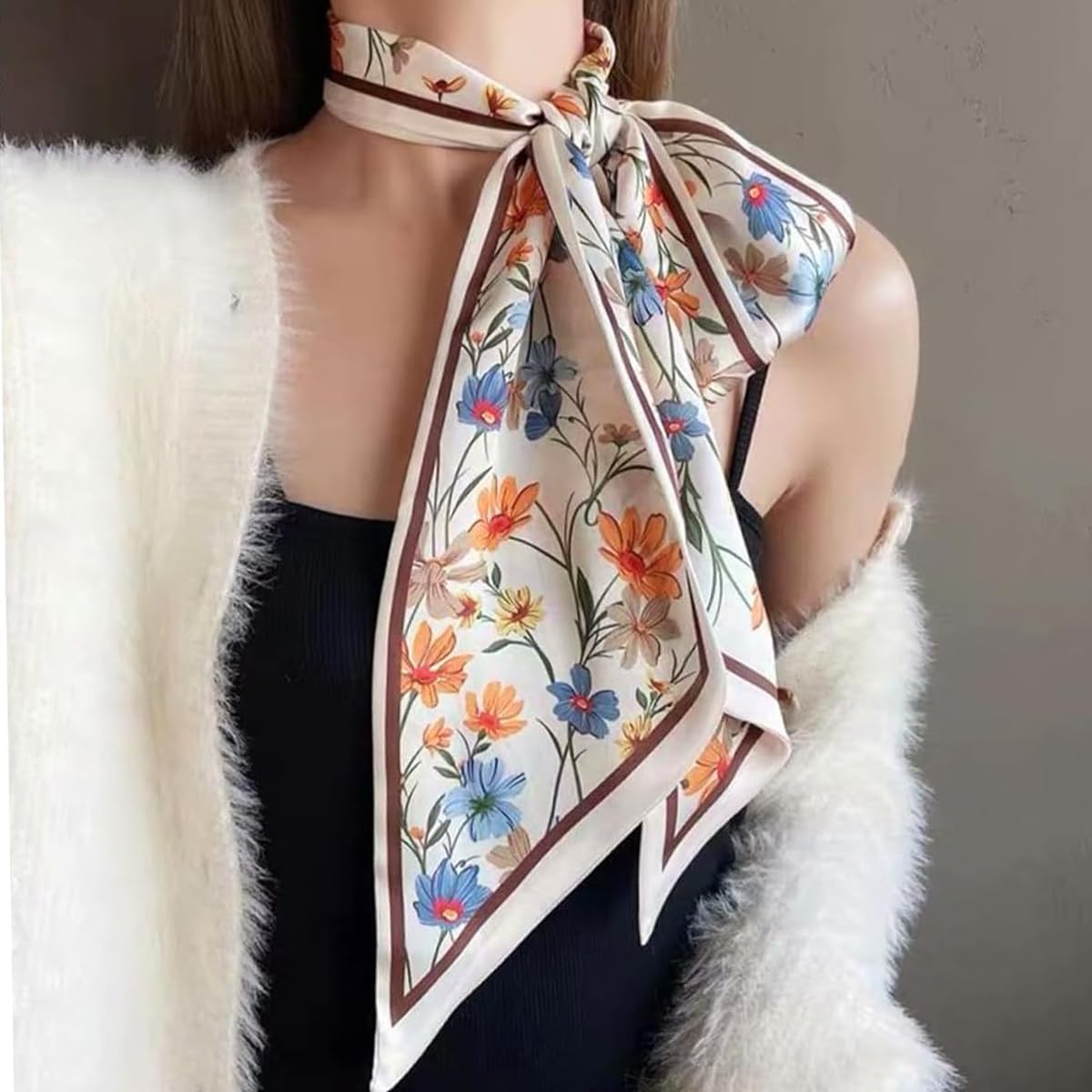 PALAY Women Silk Scarf for Suits and Blazers featuring 59 in Long Floral Design | 2 PCS