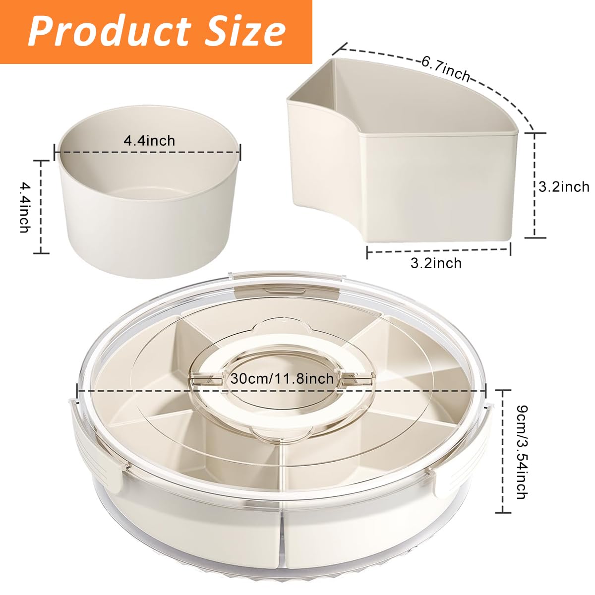 Supvox Snackle Box Container for Snacks and Fruits with 6 Compartments and Rotating Lid | Food Grade PET PP Serving Tray