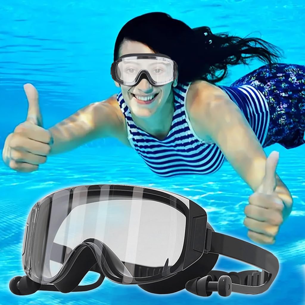 PROBEROS Swim Goggles for Swimming and Diving with Built In Ear Plugs featuring Anti Fog UV Protection | Comfortable Silicone Fit for Men and Women