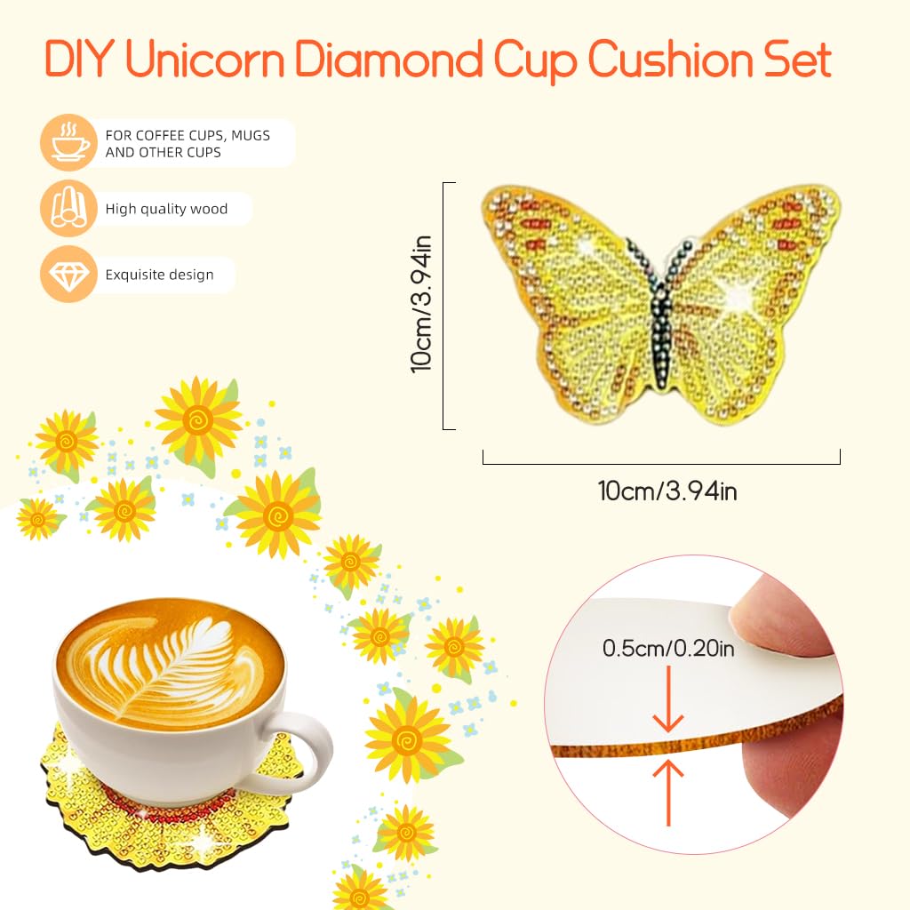 HASTHIP® 10Pcs Sunflower Diamond Painting Coasters with Holder, 5D Full Drill DIY Spring Diamond Art Coaster Acrylic Round Coaster for Beginners Adults and Kids Art Craft Supplies, Style  E