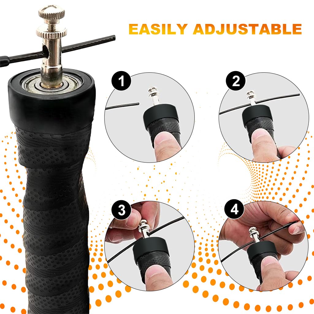 Proberos Skipping Rope Set for Fitness with 2 Removable Weights featuring 7.5–9 ft Adjustable Cable | Coated Stainless Steel and Anti‑Slip Handles