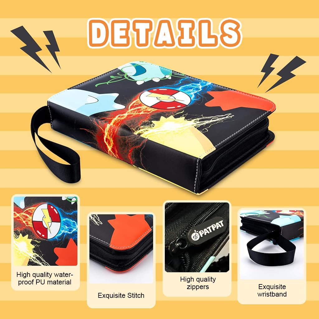 PATPAT Pokemon Card Binder for 400 Cards with Hard Shell PU Cover and Zipper | Gift for Kids