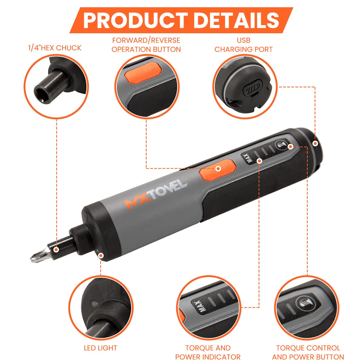 Serplex Electric Screwdriver Kit for Home Use with 26 Bits and LED Work Light | 4V 1500mAh Cordless Design