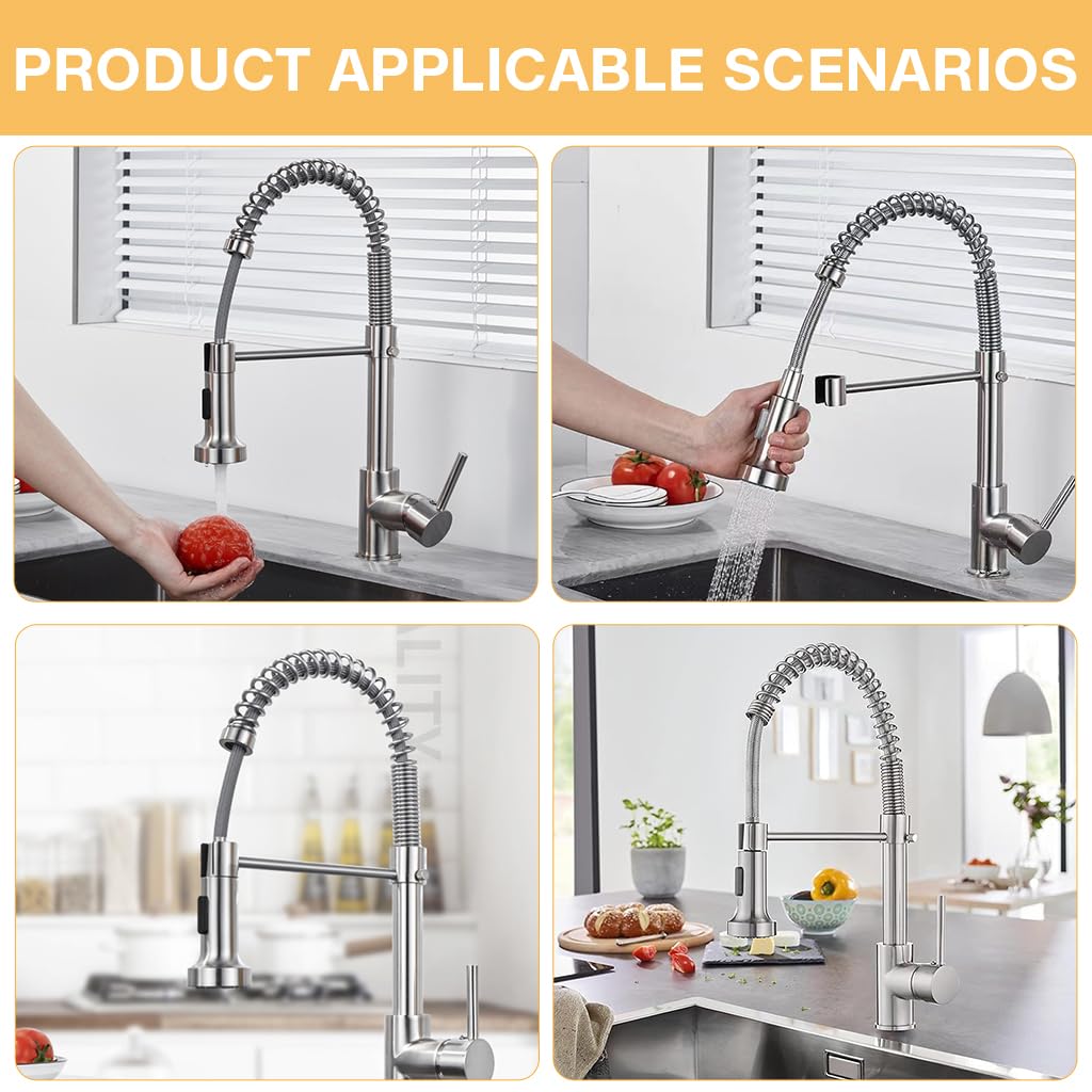 HASTHIP Kitchen Faucet for Double Sink with 360° Flexible Spout and Telescopic Retainer Arm | Stainless Steel Installation Kit