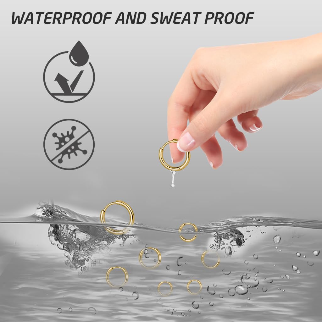 SANNIDHI Hoop Earrings for Women and Men with 4 Pairs in 8mm 10mm 12mm 14mm Gold Stainless Steel