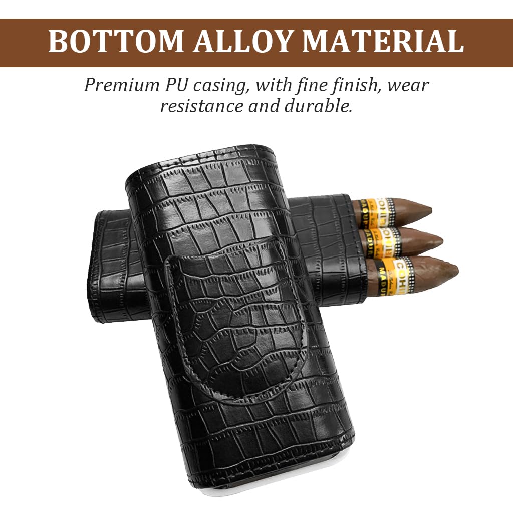 GUSTAVE Leather Cigar Case for Travel with Cedar Wood Lining and Cutter | Holds 3 Cigars