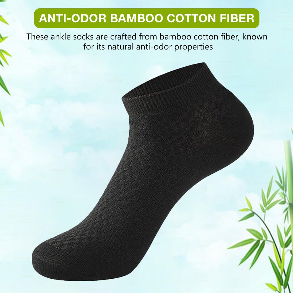 GUSTAVE Men's Ankle Socks for Everyday Comfort with Anti Odor Bamboo Cotton Fiber | 5 Pairs