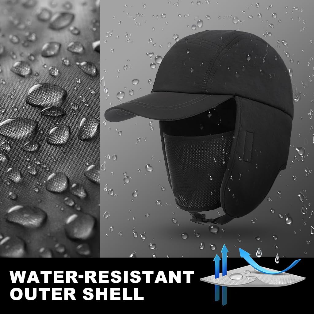 GUSTAVE Winter Hat for Outdoor Riding with Earflaps and Removable Face Mask | Fleece Lined Unisex Thermal Cap