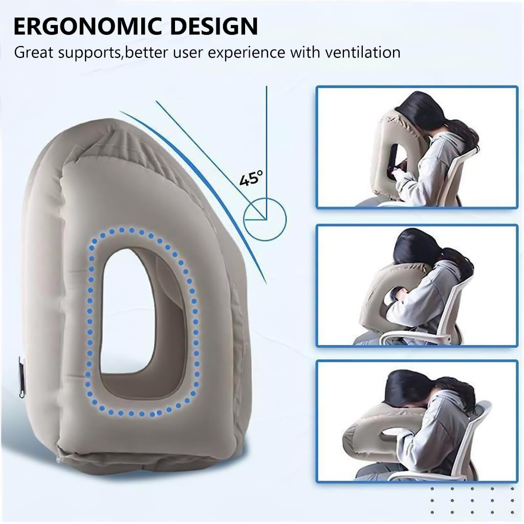 HANNEA® Inflatable Travel Pillow, Inflatable Neck Air Pillow for Sleeping for Airplanes/Cars/Buses/Trains/Office Napping