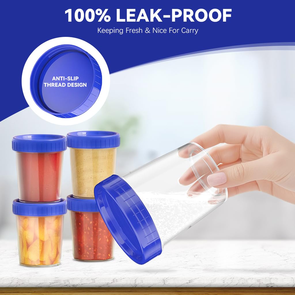 HASTHIP Salad Dressing Container to Go 10 Pack 4oz with Leakproof Screw Lids | Reusable Food Grade PP Cups for Bento Lunch Box